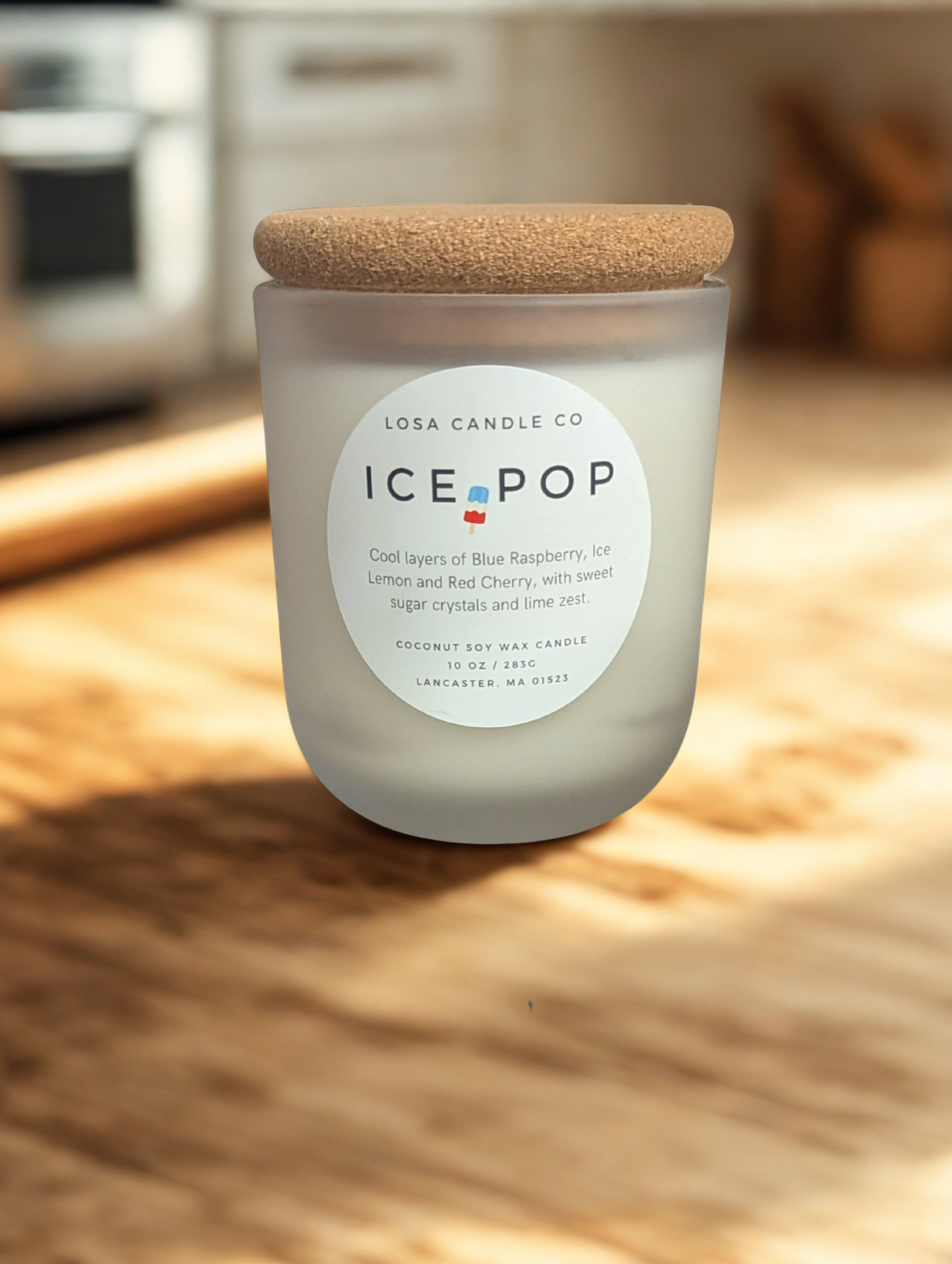 Ice Pop 2 Wick 10oz Candle in a Frosted Jar with Cork Lid
