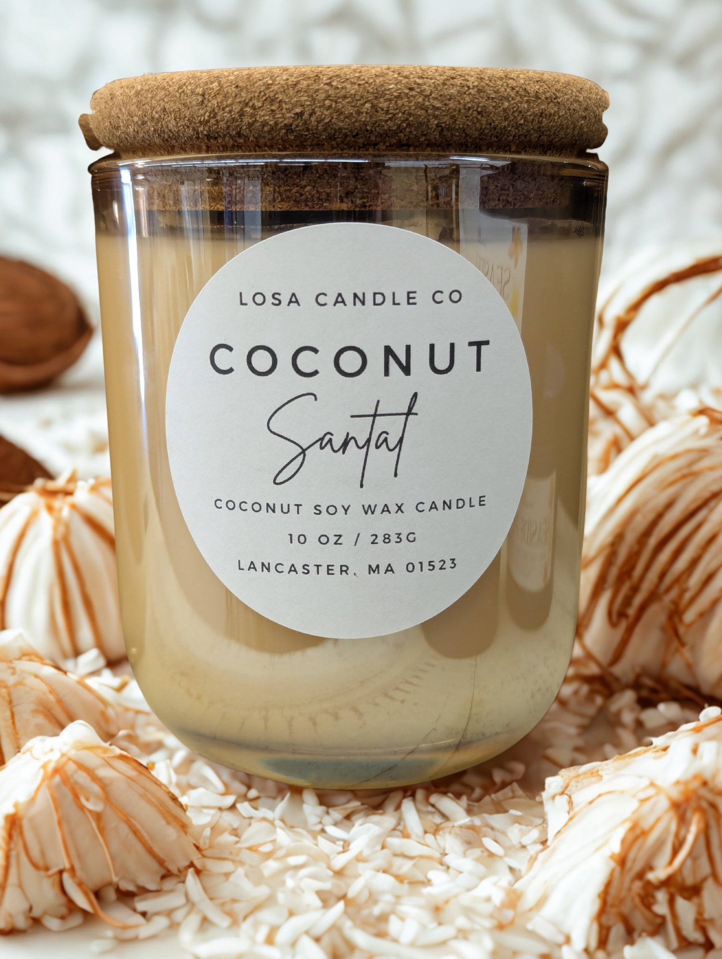Coconut Santal 2 Wick 10oz Candle in a Glass Jar with Cork Lid